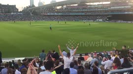 Cricket fans at The Oval have a go at the Icelandic Viking Clap