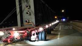 20160711 - 165,000 Pound Super Load moving across a bridge at night