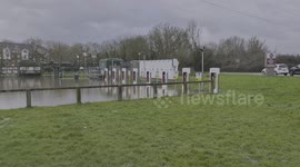 Tesla Charging Station flooded due to Storm Herminia in Lower Earley, Berkshire