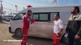 A Palestine Red Crescent ambulance in the Tel Sultan area, west of Rafah