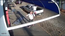 Woman Is Almost Hit by Flying Motorcycle