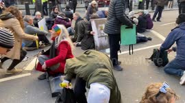 Protesters block roads outside the Royal Courts of Justice in solidarity with jailed climate activists