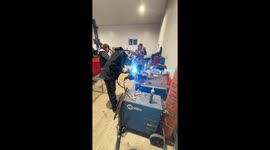 Person narrowly avoids injury after fire breaks out during welding in Ontario, Canada