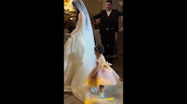 Baby slips on bride’s gown during wedding in Stavropol, Russia