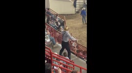 Bearded man shows off dance skills at Farm Show in Pennsylvania, USA
