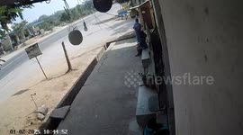 A Speeding car enters the main road and rammed into a Bolero vehicle, Drivers of both vehicles were seriously injured in Telangana, South India