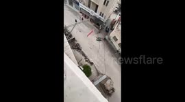 Israeli bulldozers raze the infrastructure and streets in the city of Tulkarm