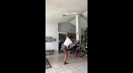 Girl Kicks Inflatable Punching Bag Into Child