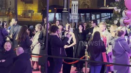 Actors Renée Zellweger and Leo Woodall speak to journalists during the pink carpet organized at The Space Cinema - Moderno Roma, for the presentation of the fourth film in the ‘Bridget Jones’ series in Rome.