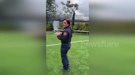 US: LACoFD Spokeswoman Sheila Kelliher Throws Pass to Super Bowl MVP Cooper Kupp