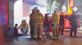 US, Los Angeles: Downtown Los Angeles Papaya Hauling Forklift Head-On Crash With Van