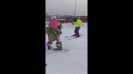 Snowboarder covers herself in turtle plushies for extra protection