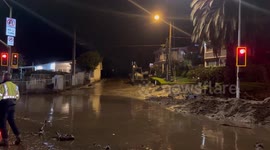 US: Roads Covered With Mud And Water After Heavy Rain In SoCal Burn Scar Area