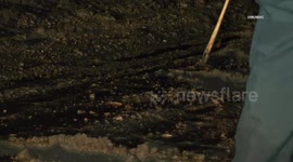 US, Los Angeles: Sunland Mudslide Blocks Roadway