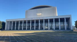 The Palazzo delle Esposizioni in the EUR district on a clear December day in Rome.