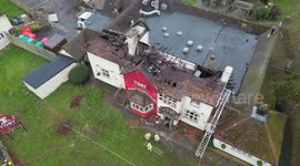 Aftermath of room fire at Toby Carvery in Bishopstoke Eastleigh Hampshire drone shot.