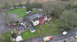 Aftermath of room fire at Toby Carvery in Bishopstoke Eastleigh Hampshire drone shot.