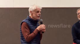 Michele Placido, actor and director, speaks to the audience after the screening of his film ‘Eterno Visionario’ at Cinema delle Provincie, a small, single-screen community arthouse cinema in Rome.