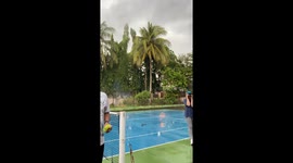 Close call! Lightning strikes tree near woman playing tennis in Indonesia