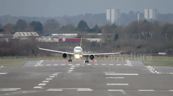 Terror at Zero Feet as plane bounces off the runway at Birmingham Airport during strong winds