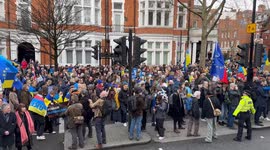 Thiusands march for Ukraine to Russian embassy  in London
