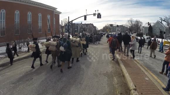 Marching The British Out of Salem For A Reenactment Of An American Revolution Event