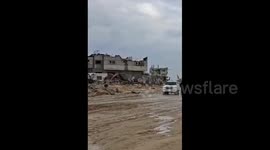 Red Cross vehicles on the way to the transfer point for the kidnapped in Rafah