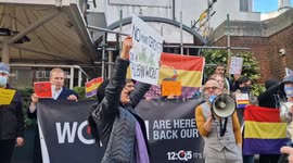 Women's rights activists protest outside Lords Cricket Ground ahead of England v Afghanistan cricket match