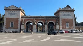 The entrance to the monumental cemetery of Verano in Rome on a clear day in February and with spring temperatures in Rome.