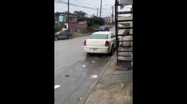 Child on toy car crashes into pole and falls in Tijuana