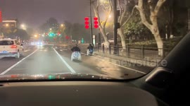 Elderly men race in electric wheelchairs in Zhejiang, China
