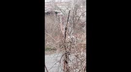 Russian soldiers hand over food to elderly woman in Velyka Novosilka, Ukraine