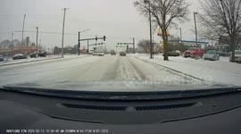 Near Crash On Snowy Street