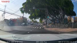 Lucky Pedestrian Crosses Road Without Looking