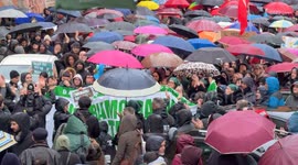 The inhabitants of the working-class neighborhood of Quarticciolo begin the march in the rain chanting the motto 'Quarticciolo raises your voice' during the demonstration to ask for structural interventions for Quarticciolo in Rome.