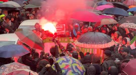 The inhabitants of the working-class neighborhood of Quarticciolo march in the rain chanting the motto 'Quarticciolo raises your voice' during the demonstration to ask for structural interventions for Quarticciolo in Rome.