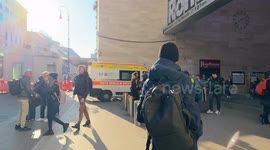 An ambulance enters Termini Station in Rome