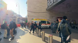 An ambulance enters Termini Station in Rome