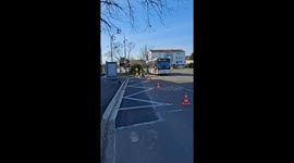 Zigzag lines painted onto road in satisfying footage