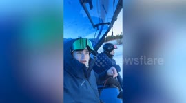 Two friends have hilarious fart-off while trapped on ski lift at 10,000 feet