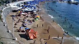 Walker taking shortcut falls and pulls down bollards at beach