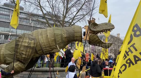 Anti-monarchy group bring out a crowned T-Rex on Commonwealth Day