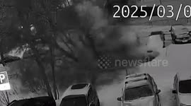 Car swallowed by sinkhole on snow-covered road in Russia