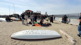 People in the area where the Bilancioni are built during the protest following the construction of a fence that limits access to the beach in front of the historic Bilancioni, once used for fishing, in Fiumicino near Rome.