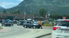 SUV Tries to Force its Way Past Traffic Controller