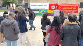 Some demonstrators mark the anniversary of the death of human rights activist Marielle Franco during the demonstration ‘women of the world in struggle’ in Rome.