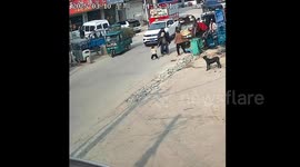 Close call as young girl dashes in front of car but elderly man pulls her back just in time