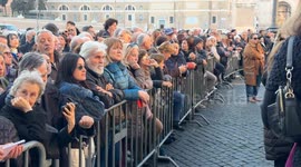 People outside the Church of the Artists during the funeral of Italian actress Eleonora Giorgi in Rome.