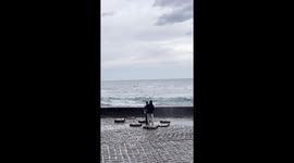 Waves Spout Out From Art Sculpture Geyser