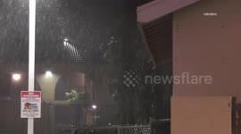 US, Los Angeles: Oak Hills Cajon Pass Early Morning Heavy Rainfall